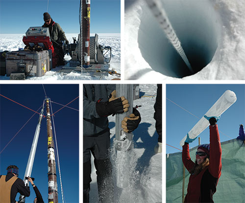 Photos Showing the drilling of an ice core